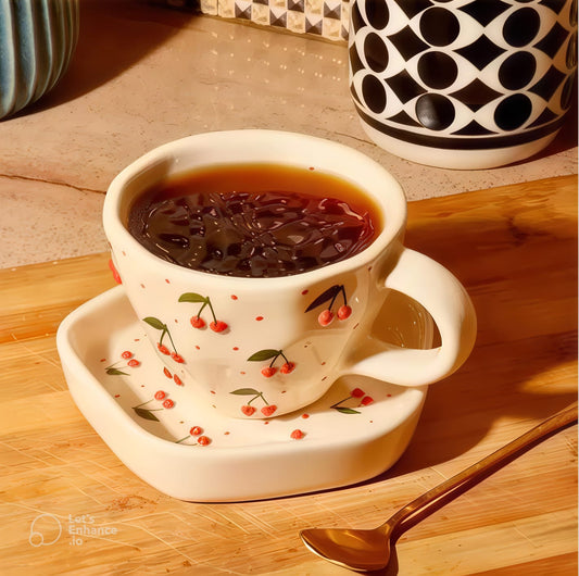 Sweet Cherry Days- Hand Illustrated Mug & Tray set