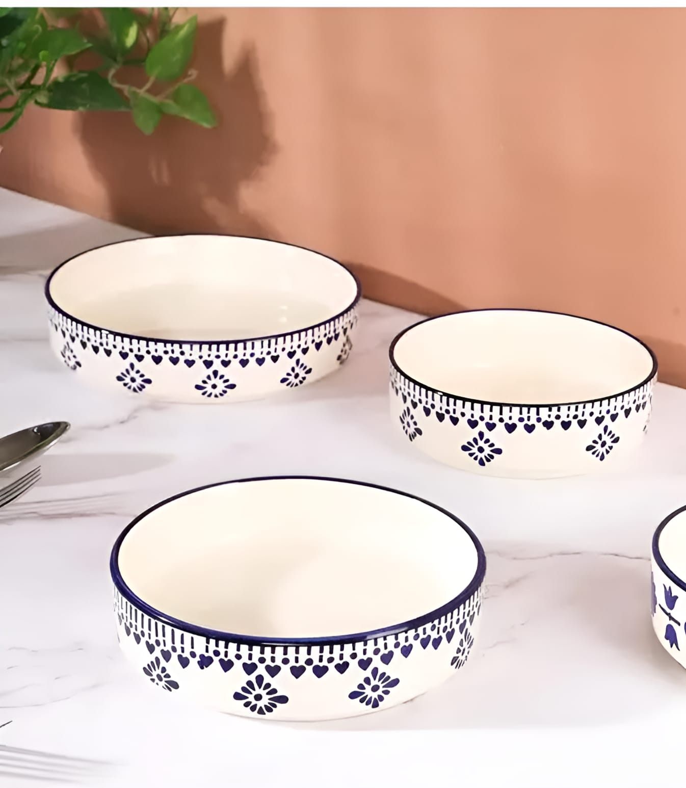 Royal Blue Bloom - pack of 3 Ceramic serving Bowls