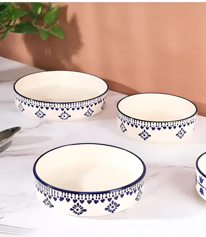 Royal Blue Bloom - pack of 3 Ceramic serving Bowls